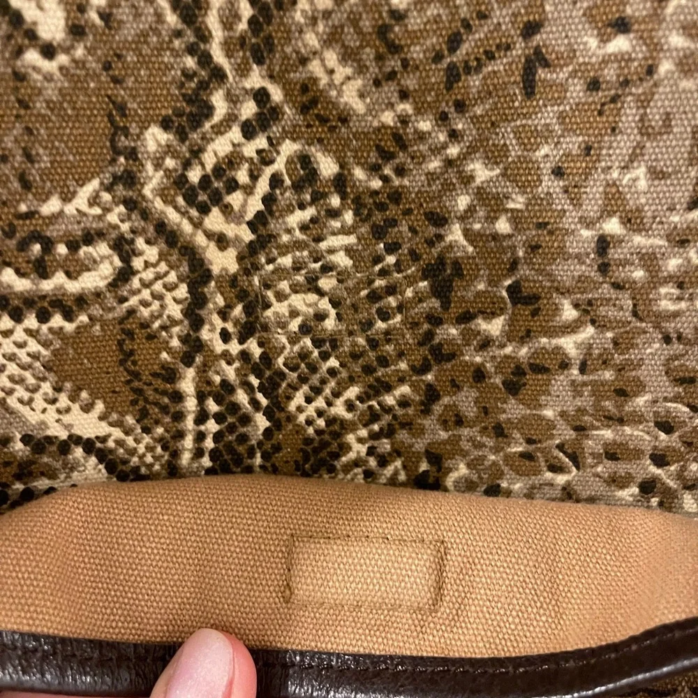 Tory Burch Canvas Reptile Print Tote with Brown Leather Detail